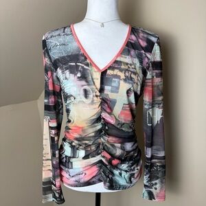 Abstract Print Nueva‎ V-Neck Long Sleeve Top Size 8